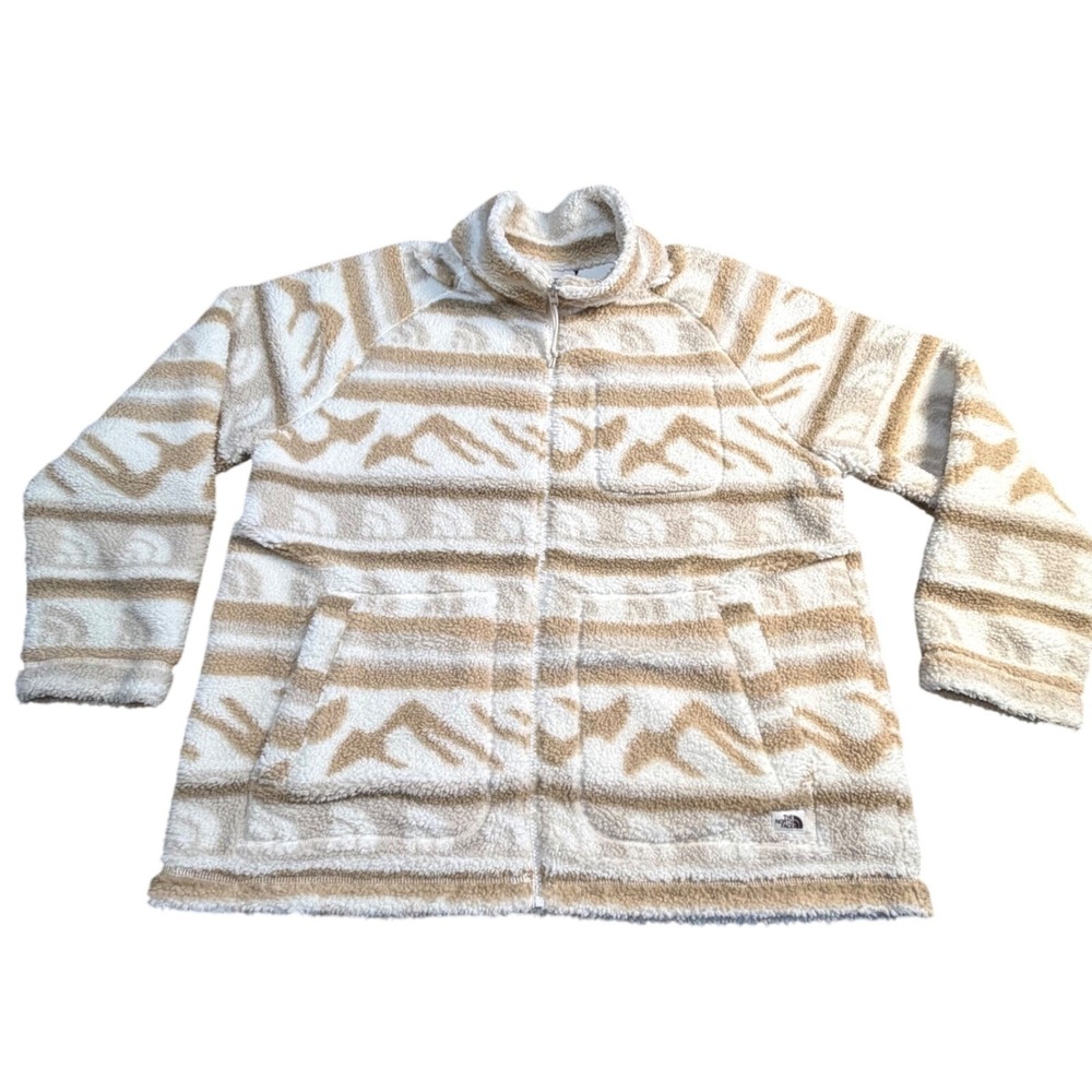 The North Face Printed Ridge Womens XL Full Zip Sherpa Fleece Jacket Cream